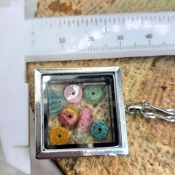 Nature Tourmaline Beads Filled Openable Floating Locket Necklace - Picture 4 of 9
